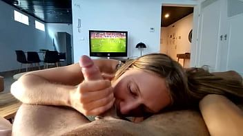 Play Watching Soccer Match Interrupted by Blowjob from Hot Blonde