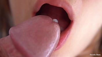 Play Her Soft Big Lips And Tongue Cause Him Cumshot, Super Closeup Cum In Mouth