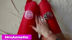 Play Femdom Forcing Slave into Long-Term Chastity with Stockings