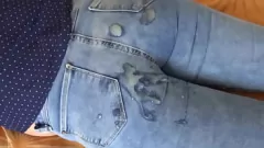 Play Blonde MILF Handjobs Stepson in Jeans on Ass