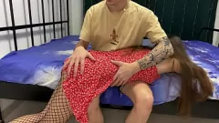 Stocking-Clad Brunette Step-Sister Spanked and Fucked