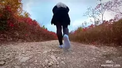 Play Lonely Forest Foot Fetish - Solo Female Outdoor Tease in Socks and Nylon Pantyhose