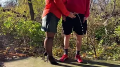 Play BBW MILF Fetish: Public Outdoor Piss in Leather Skirt