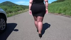Play Public Spying: MILF BBW in Nylons & Heels Flashes Big Ass on Foot Fetish ASMR