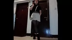 Play Fetish Femdom: Leather Catsuit & Pantyhose with Miniskirt