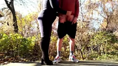 Play Step Mom's Outdoor Handjob: Chubby MILF in Nylon & High Heels Teases Step Son with Huge Ass & Saggy Tits