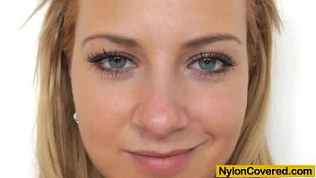Play Blonde with nylon mask on her face