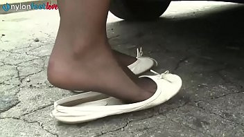 Play Sexy redhead stockings upskirt and shoeplay on the driveway