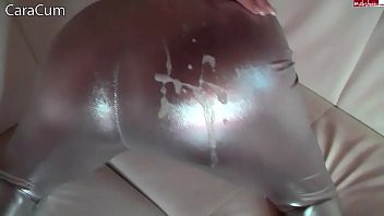 Play Cumshot On Girl In Spandex Silver Shiny Leggings