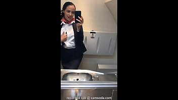 Play Latina stewardess joins the masturbation mile high club in the lavatory and cums