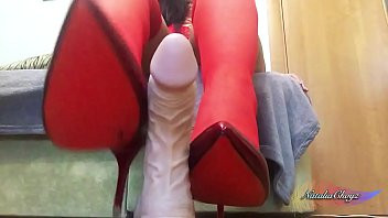 Play Brunette Footjob Big Dick and Masturbate Pussy - Close Up